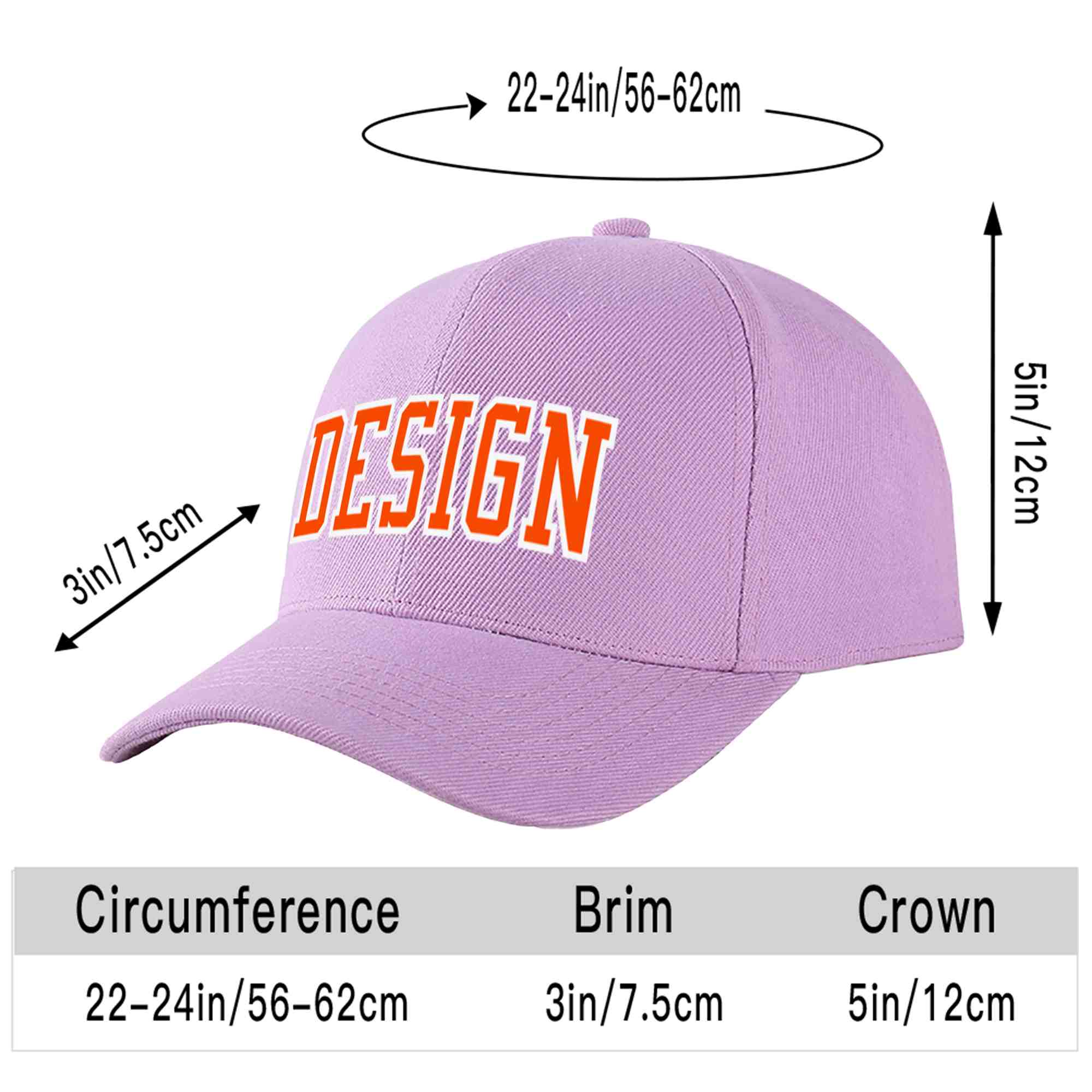 Casquette de baseball incurvée personnalisée violet clair orange-blanc avec avant-toit