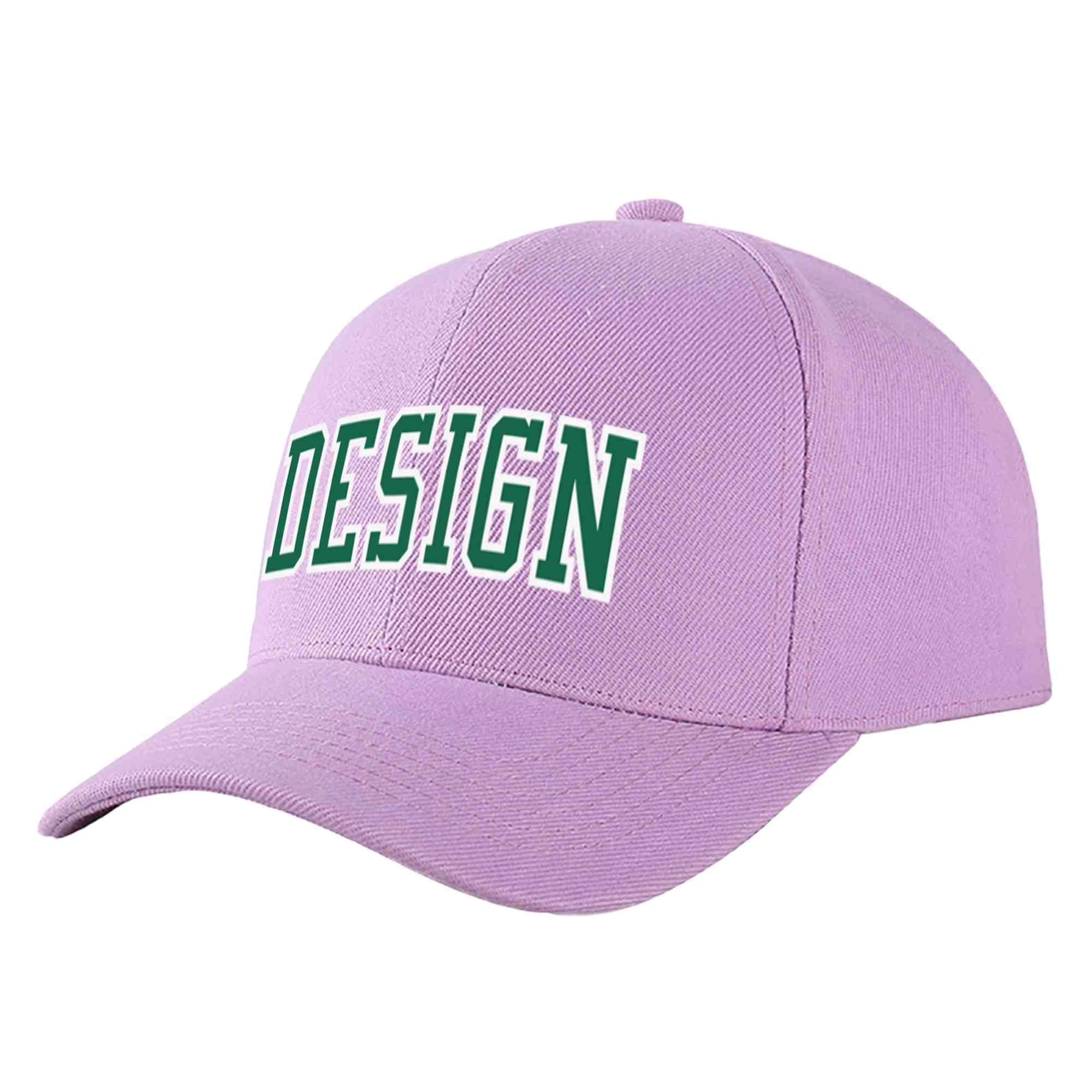 Casquette de baseball personnalisée, violet clair, vert-blanc, design sportif, avec avant-toit incurvé