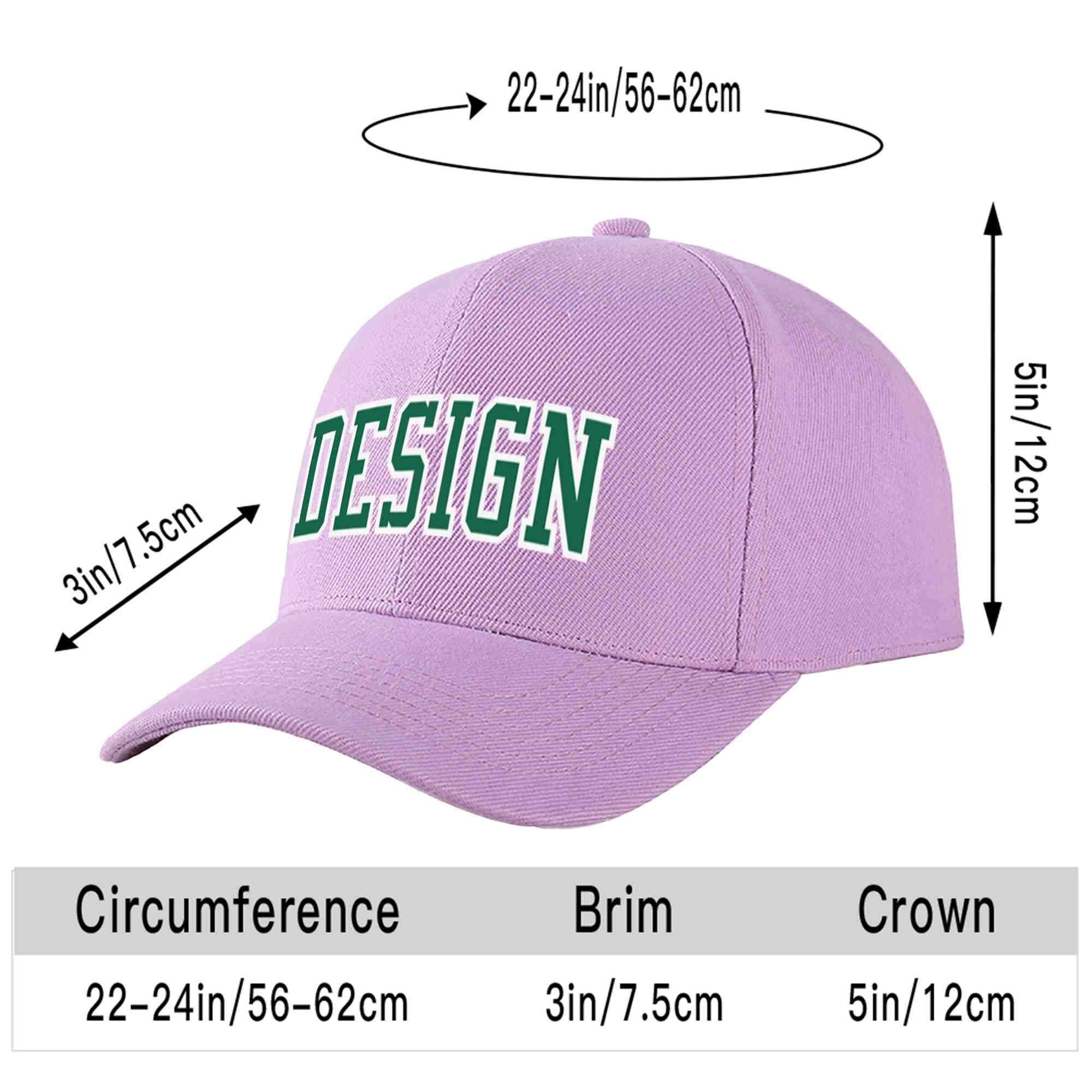 Custom Light Purple Kelly Green-White Curved Eaves Sport Design Baseball Cap