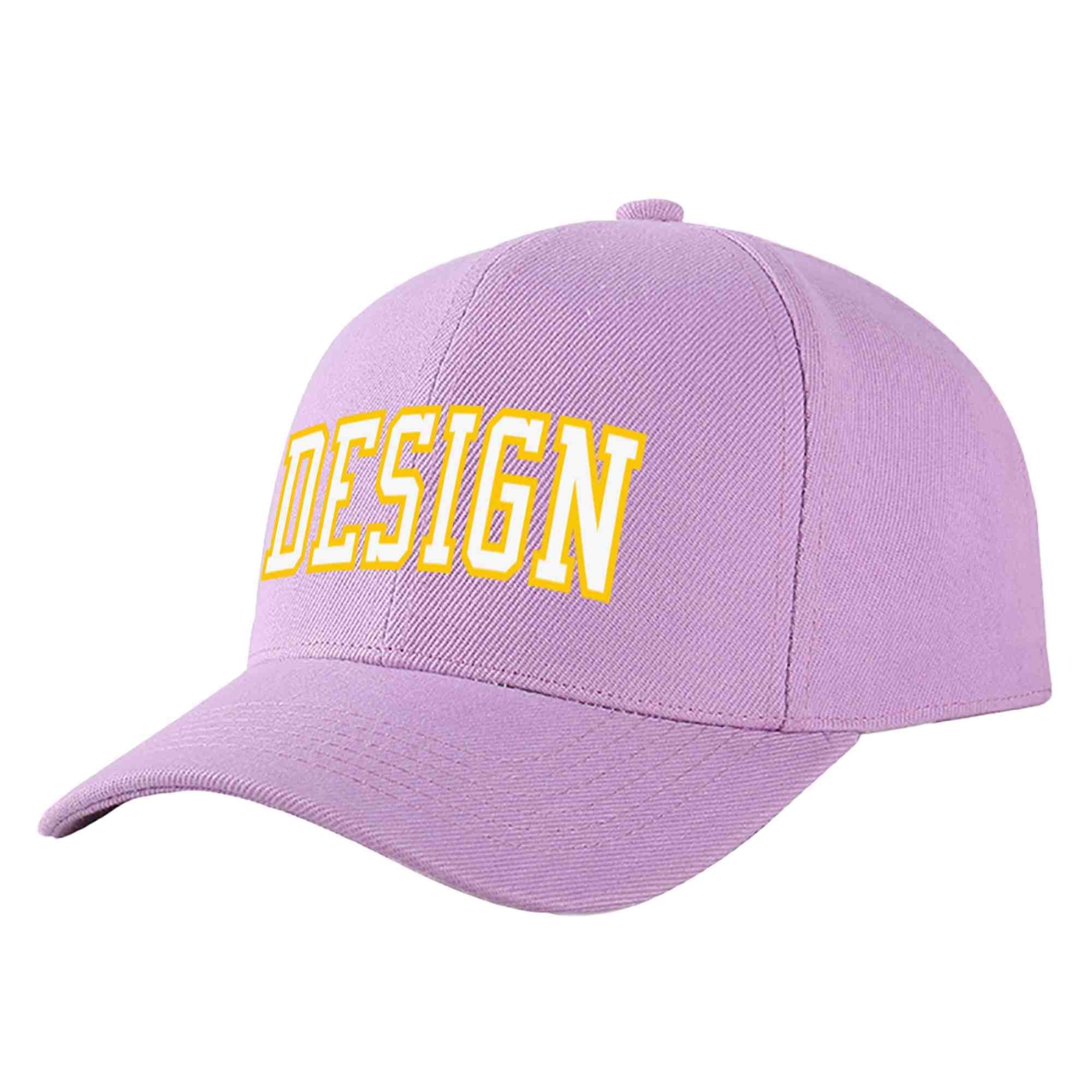 Casquette de baseball personnalisée, violet clair, blanc et or, avec avant-toit incurvé, Design sportif