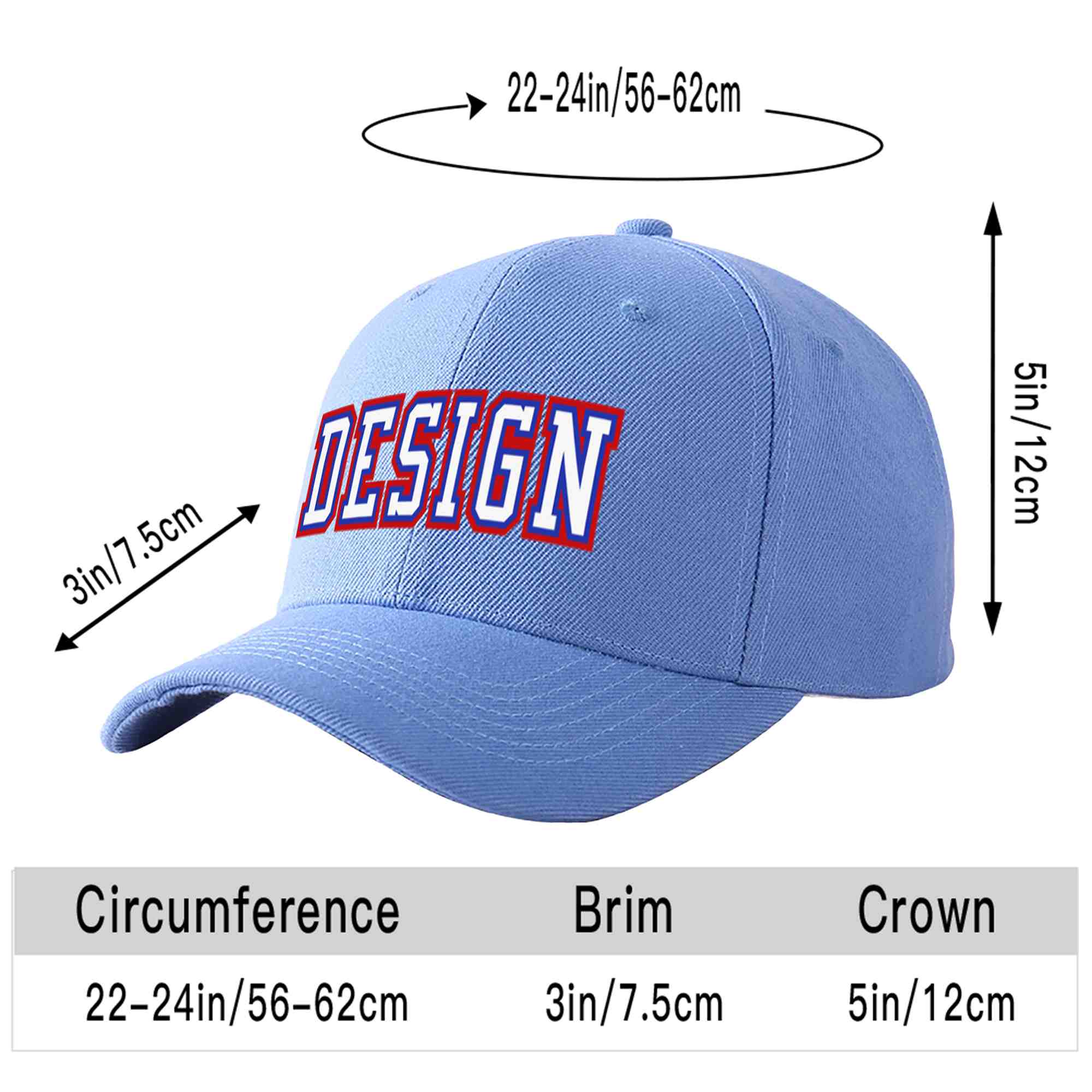 Custom Sky Blue White-Royal Curved Eaves Sport Design Baseball Cap