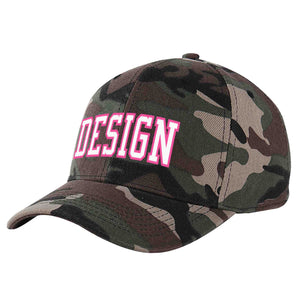 Custom Camo White-Pink Curved Eaves Sport Design Baseball Cap