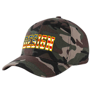 Custom Camo Vintage USA Flag-Gold Curved Eaves Sport Design Baseball Cap