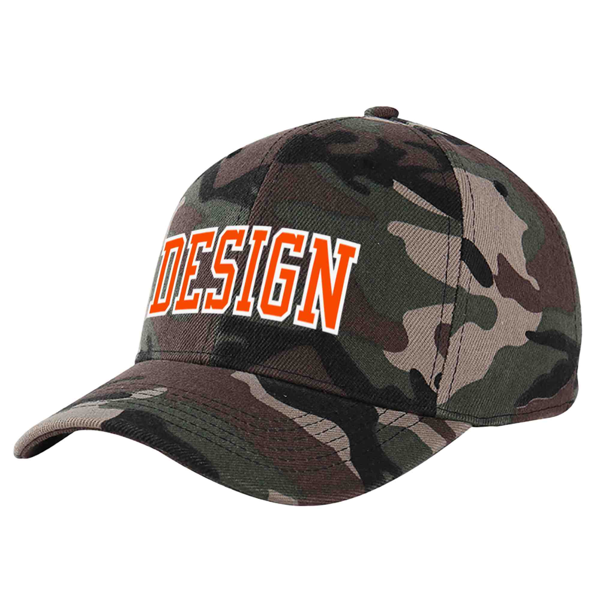 Casquette de baseball personnalisée camouflage orange-blanc avec avant-toit incurvé et design sportif