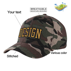 Custom Camo Old Gold-Black Curved Eaves Sport Design Baseball Cap