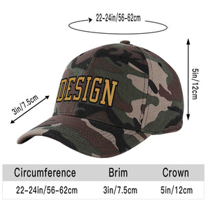 Custom Camo Old Gold-Black Curved Eaves Sport Design Baseball Cap