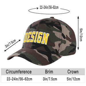 Custom Camo Gold-White Curved Eaves Sport Design Baseball Cap