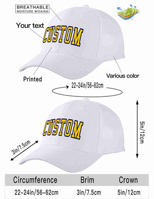 Conception personnalisée de casquette de baseball de sport incurvée blanc jaune-marine pour hommes/femmes/jeunes