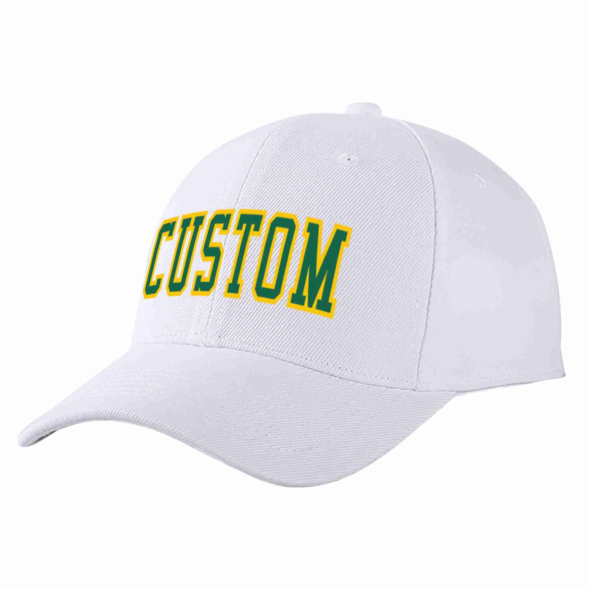 Custom White Kelly Green-Yellow Curved Eaves Sport Baseball Cap Design for Men/Women/Youth