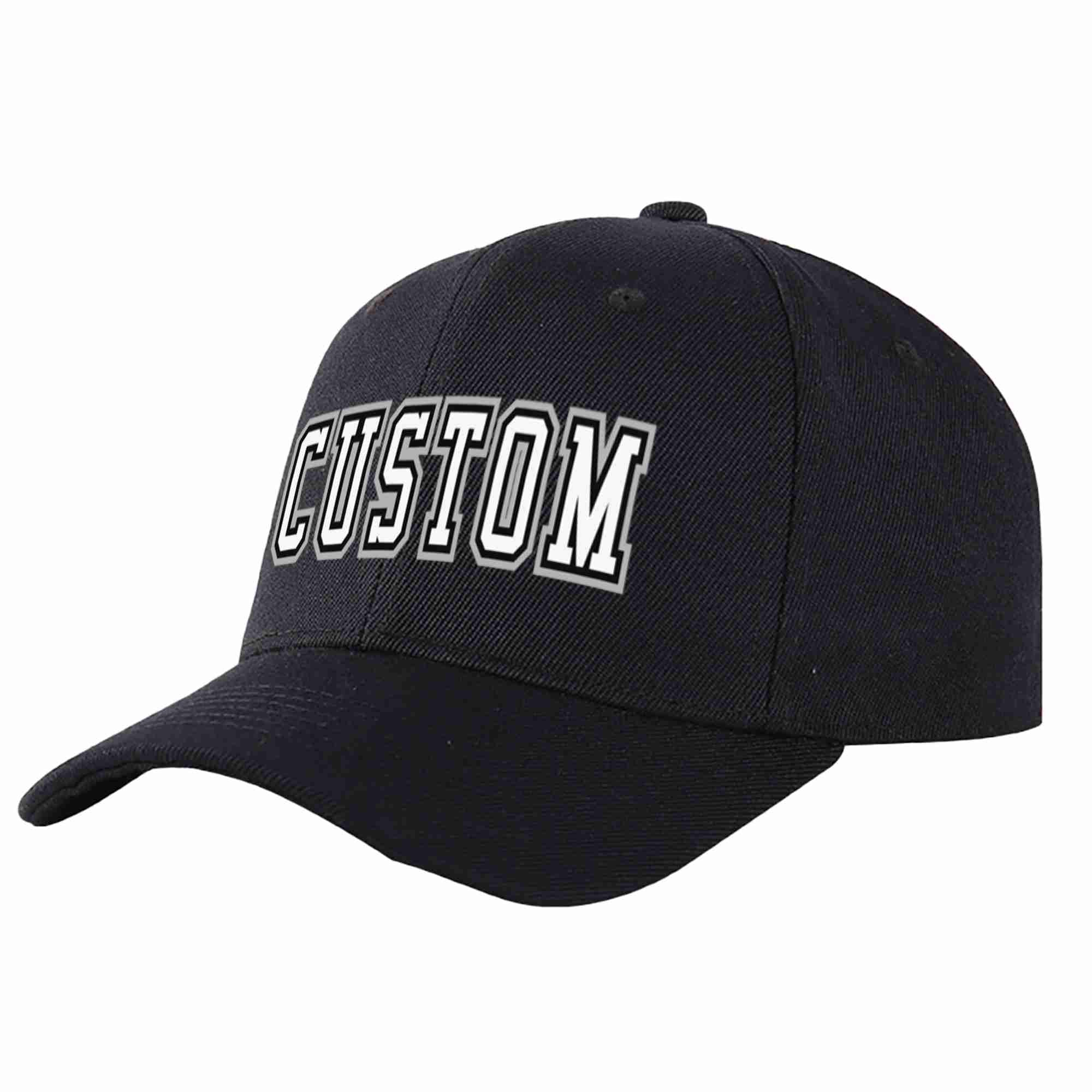 Conception personnalisée de casquette de baseball de sport incurvée noir blanc-noir pour hommes/femmes/jeunes