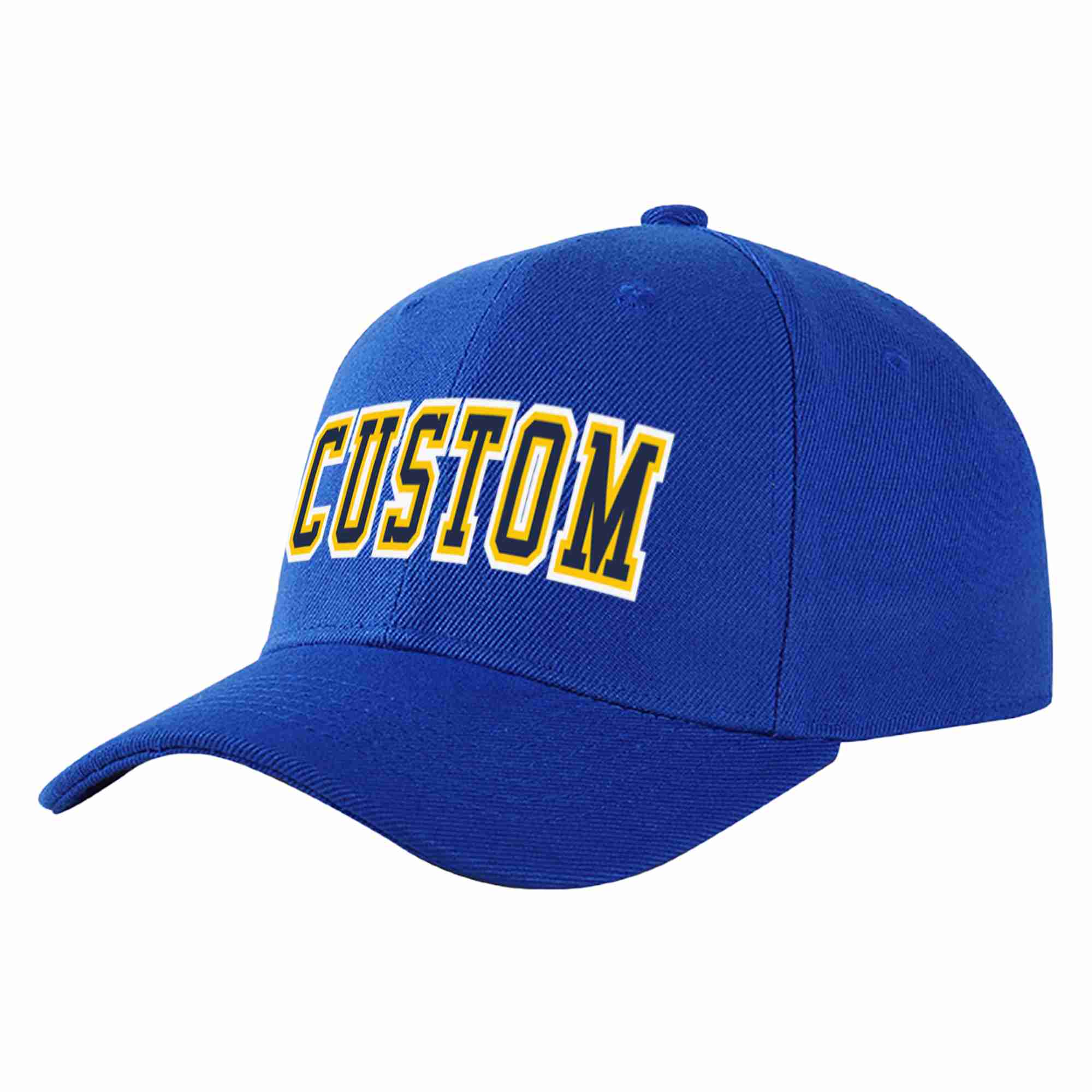 Custom Royal Navy-Yellow Curved Eaves Sport Baseball Cap Design for Men/Women/Youth