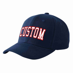 Custom Navy White-Red Curved Eaves Sport Baseball Cap Design for Men/Women/Youth