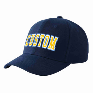 Conception personnalisée de casquette de baseball de sport courbée or-blanc marine pour hommes/femmes/jeunes