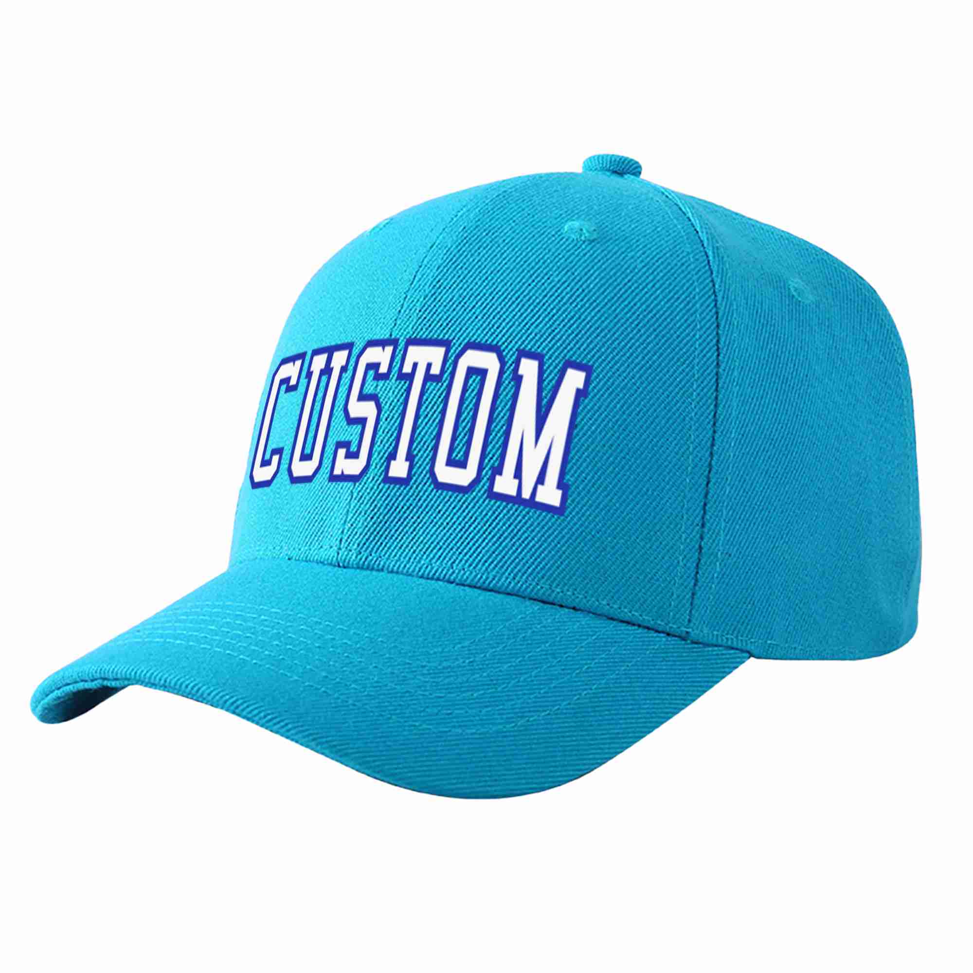 Casquette de baseball personnalisée Aqua White-Royal Curved Eaves Sport pour hommes/femmes/jeunes