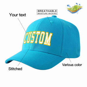 Custom Aqua White-Gold Curved Eaves Sport Baseball Cap Design for Men/Women/Youth