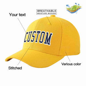 Custom Gold Navy-White Curved Eaves Sport Baseball Cap Design for Men/Women/Youth