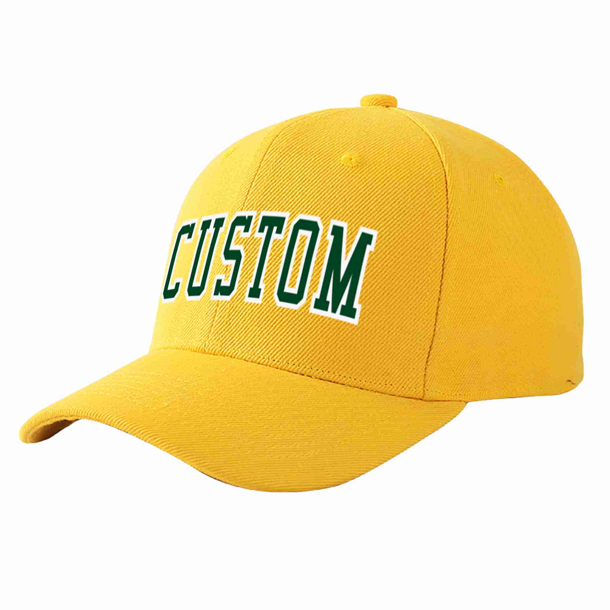 Conception personnalisée de casquette de baseball de sport courbée en or vert-blanc pour hommes/femmes/jeunes