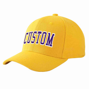 Custom Gold Purple-White Curved Eaves Sport Baseball Cap Design for Men/Women/Youth