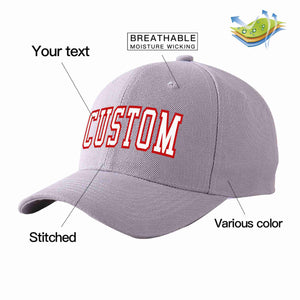 Conception personnalisée de casquette de baseball de sport incurvée gris blanc-rouge pour hommes/femmes/jeunes