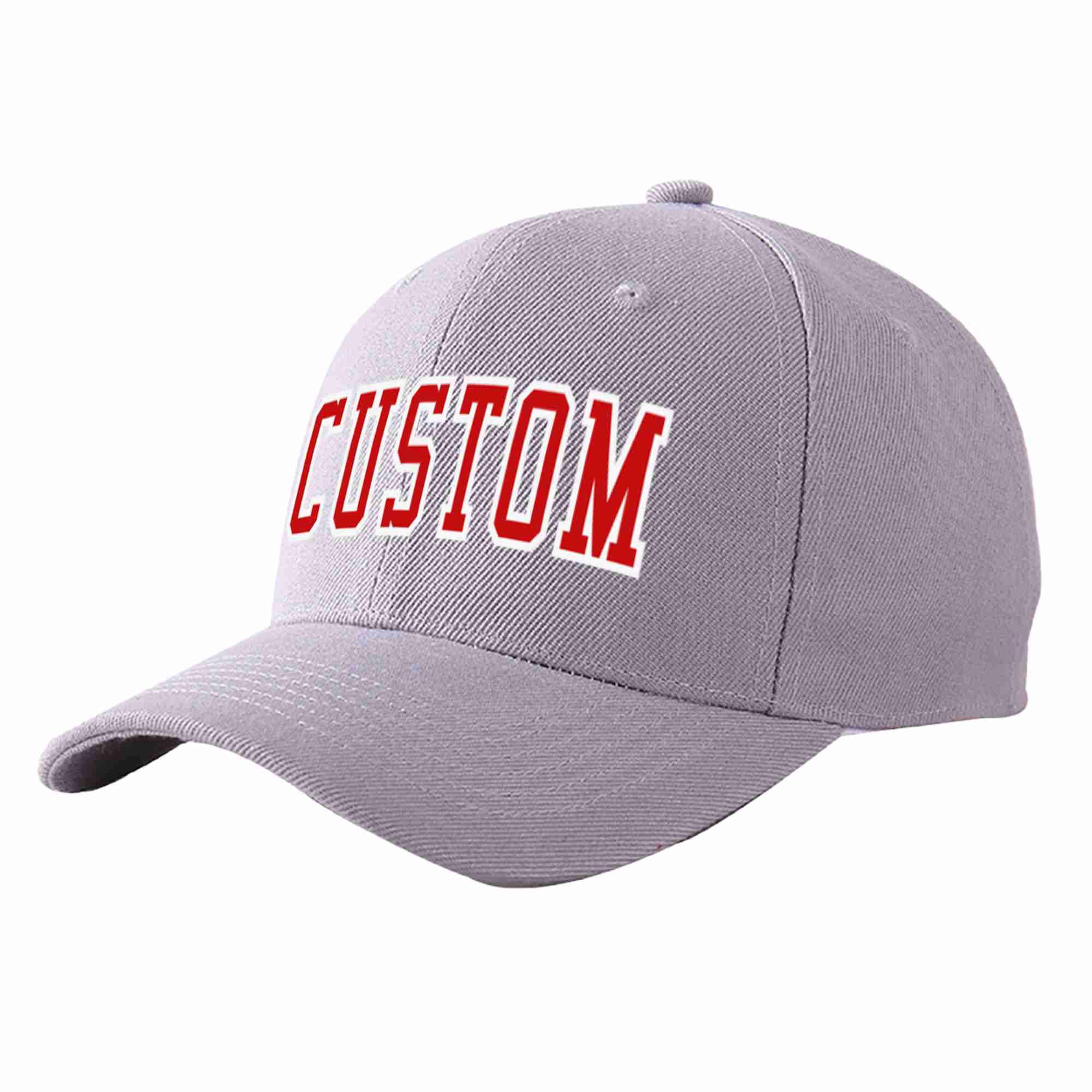 Conception personnalisée de casquette de baseball de sport courbée gris rouge-blanc pour hommes/femmes/jeunes