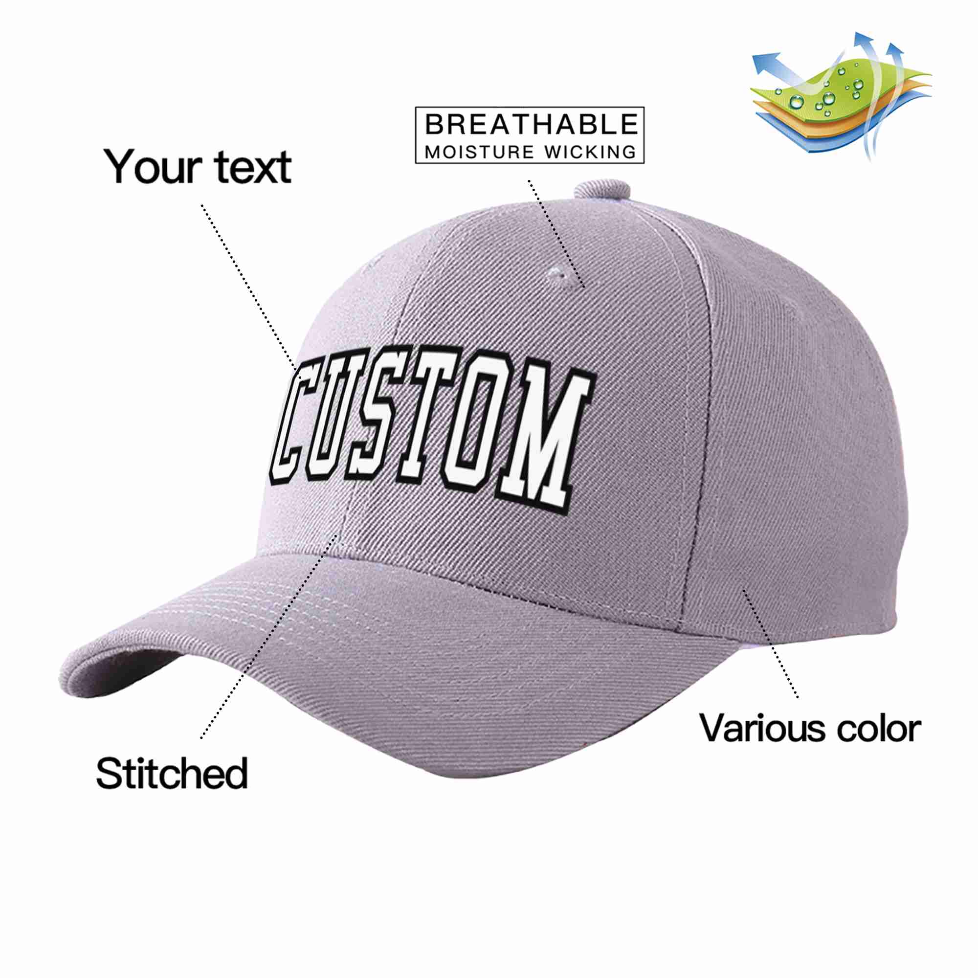 Custom Gray White-Black Curved Eaves Sport Baseball Cap Design for Men/Women/Youth