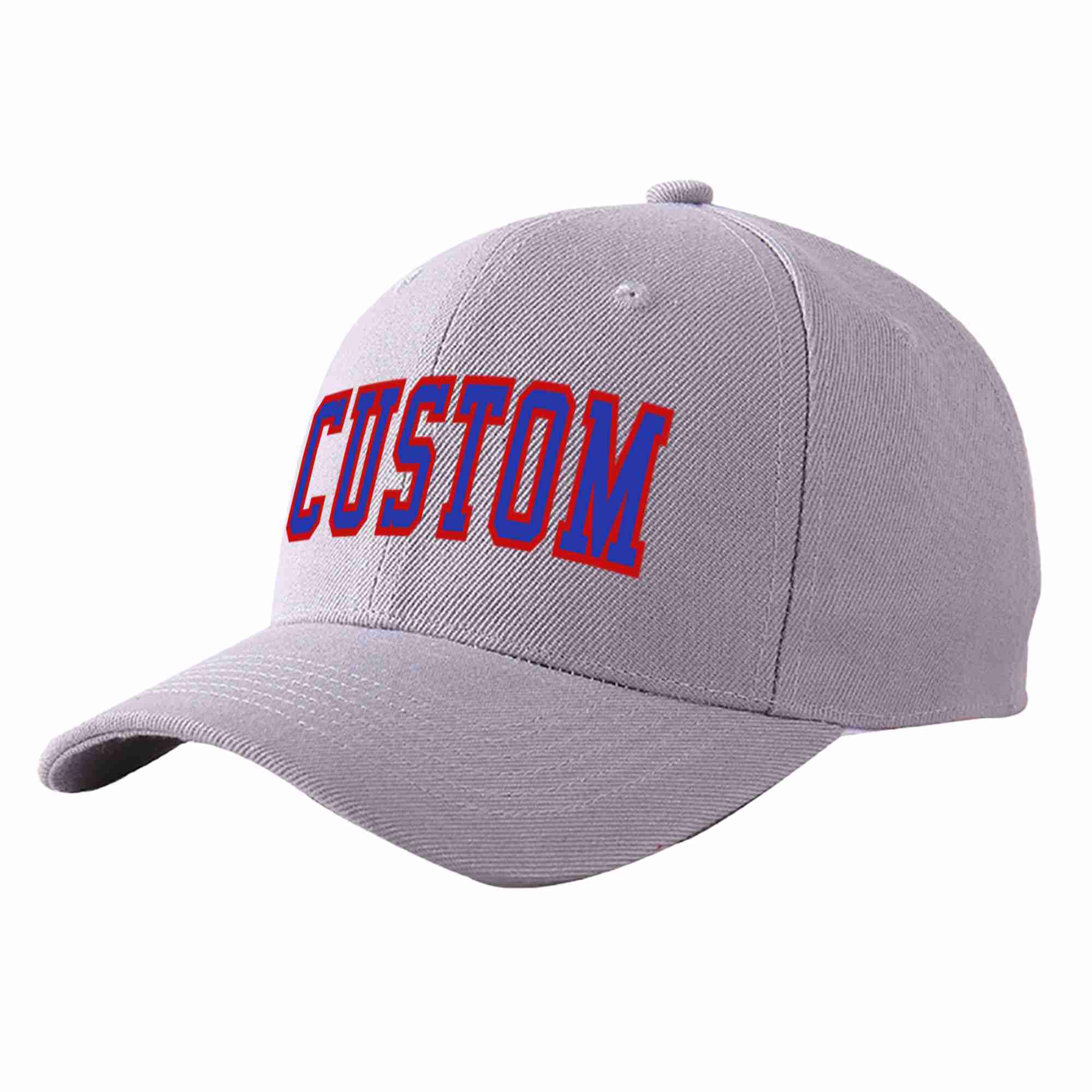 Conception personnalisée de casquette de baseball de sport incurvée gris royal-rouge pour hommes/femmes/jeunes