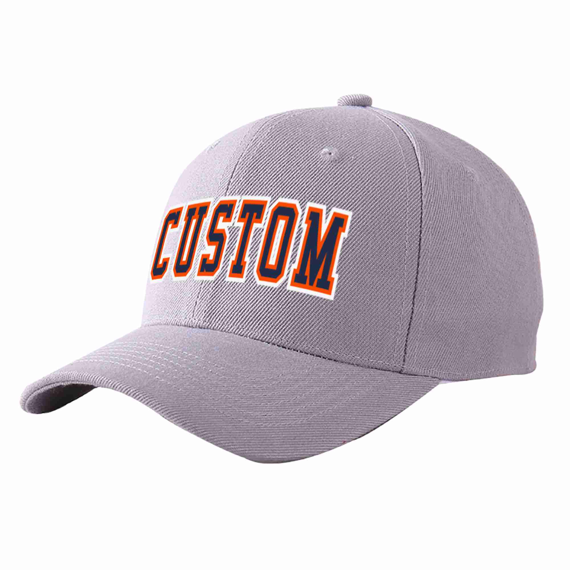 Conception personnalisée de casquette de baseball de sport incurvée gris marine-orange pour hommes/femmes/jeunes