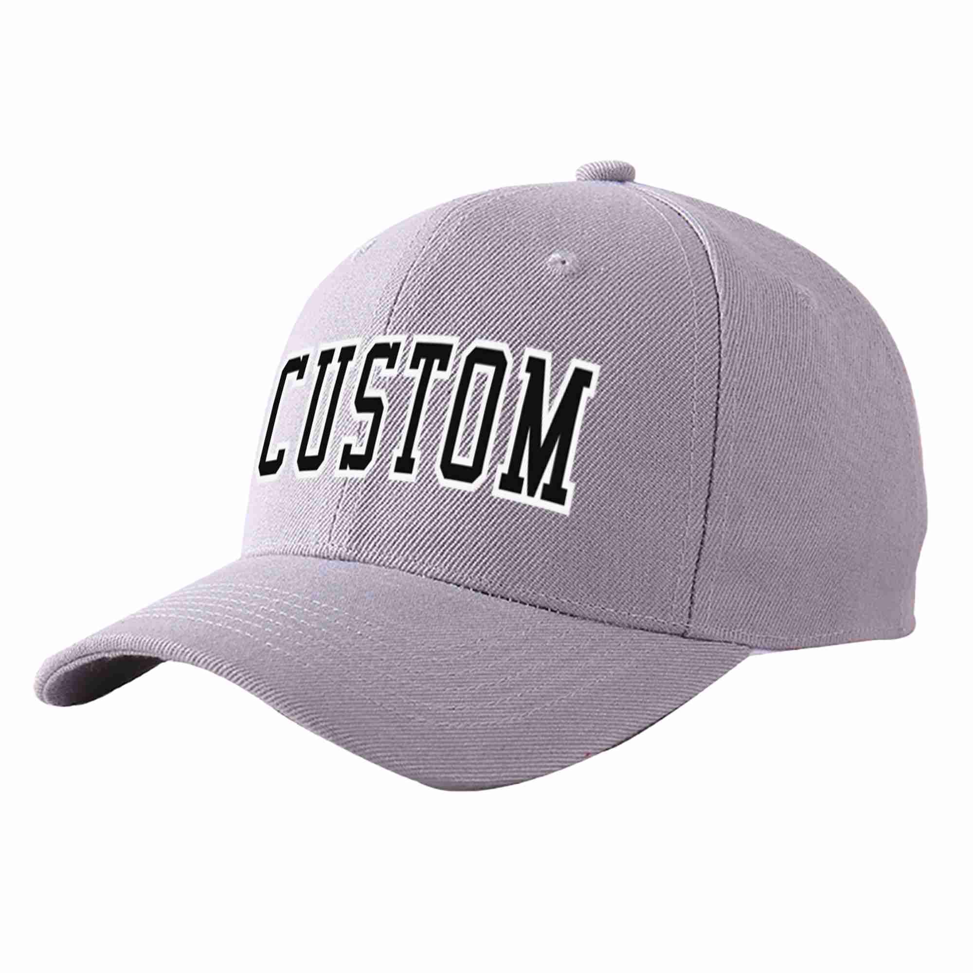 Conception personnalisée de casquette de baseball de sport incurvée gris noir-blanc pour hommes/femmes/jeunes