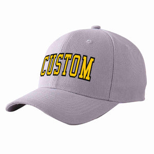 Custom Gray Gold-Black Curved Eaves Sport Baseball Cap Design for Men/Women/Youth