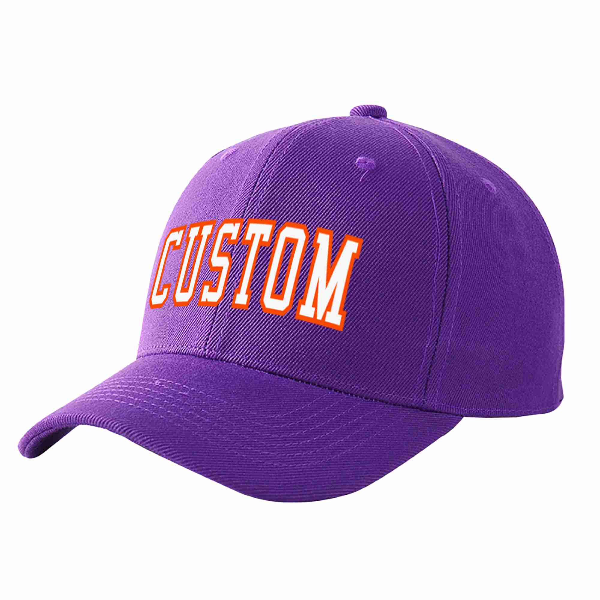 Conception personnalisée de casquette de baseball de sport incurvée violet blanc-orange pour hommes/femmes/jeunes