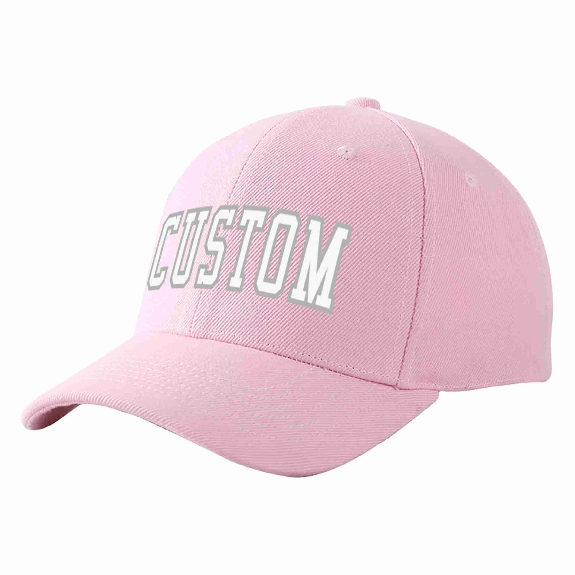 Conception personnalisée de casquette de baseball de sport incurvée rose blanc-gris pour hommes/femmes/jeunes