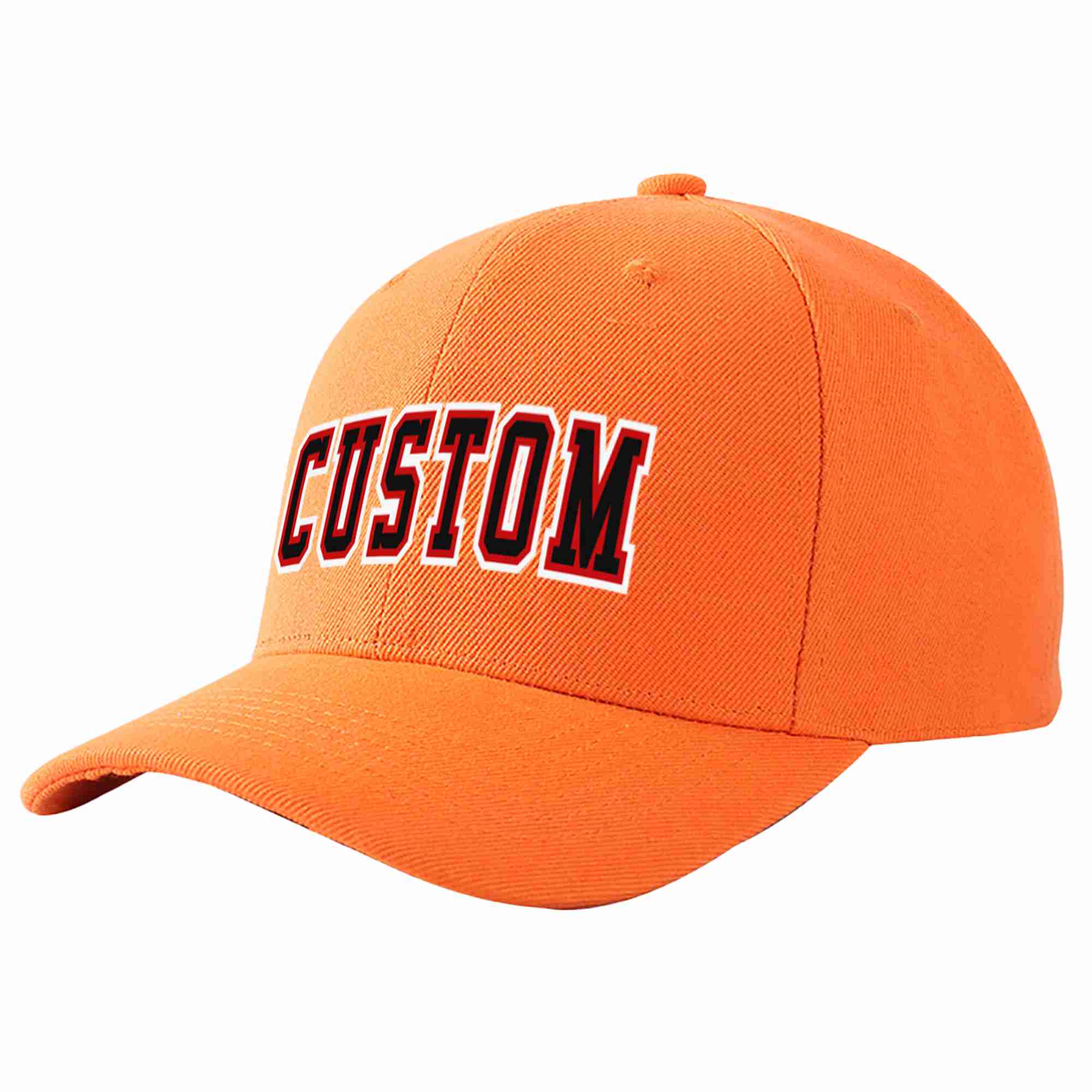 Conception personnalisée de casquette de baseball de sport incurvée orange noir-rouge pour hommes/femmes/jeunes