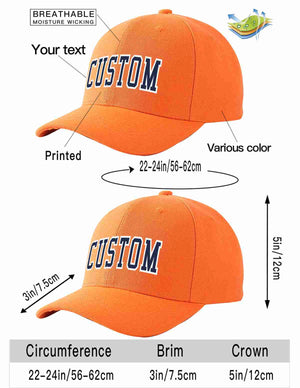 Conception personnalisée de casquette de baseball de sport incurvée orange marine-blanc pour hommes/femmes/jeunes