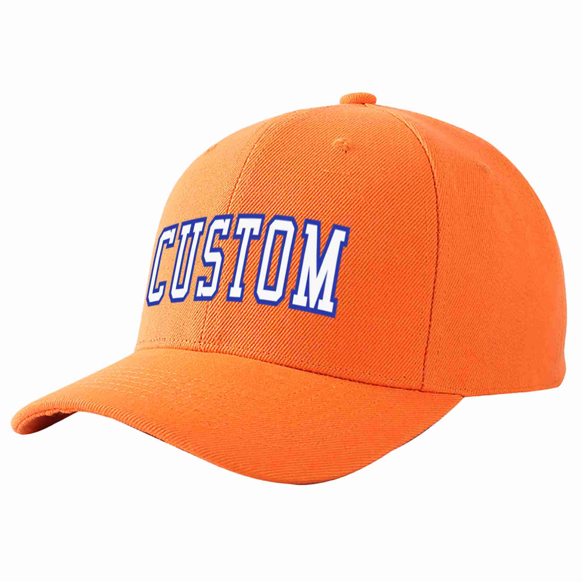 Conception personnalisée de casquette de baseball de sport incurvée orange blanc-royal pour hommes/femmes/jeunes