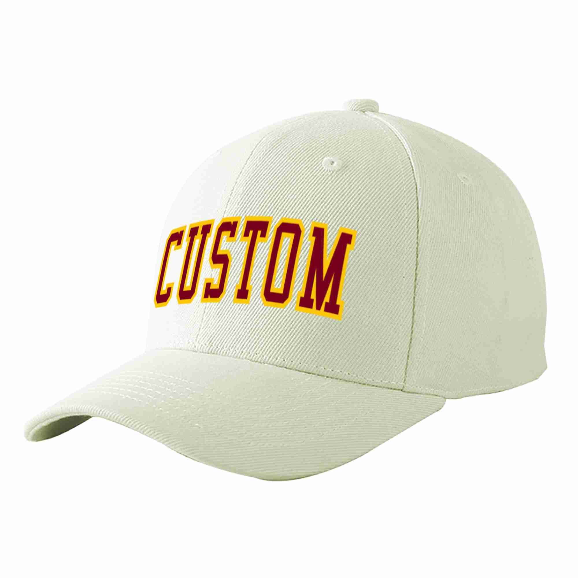 Custom Cream Crimson-Gold Curved Eaves Sport Baseball Cap Design for Men/Women/Youth