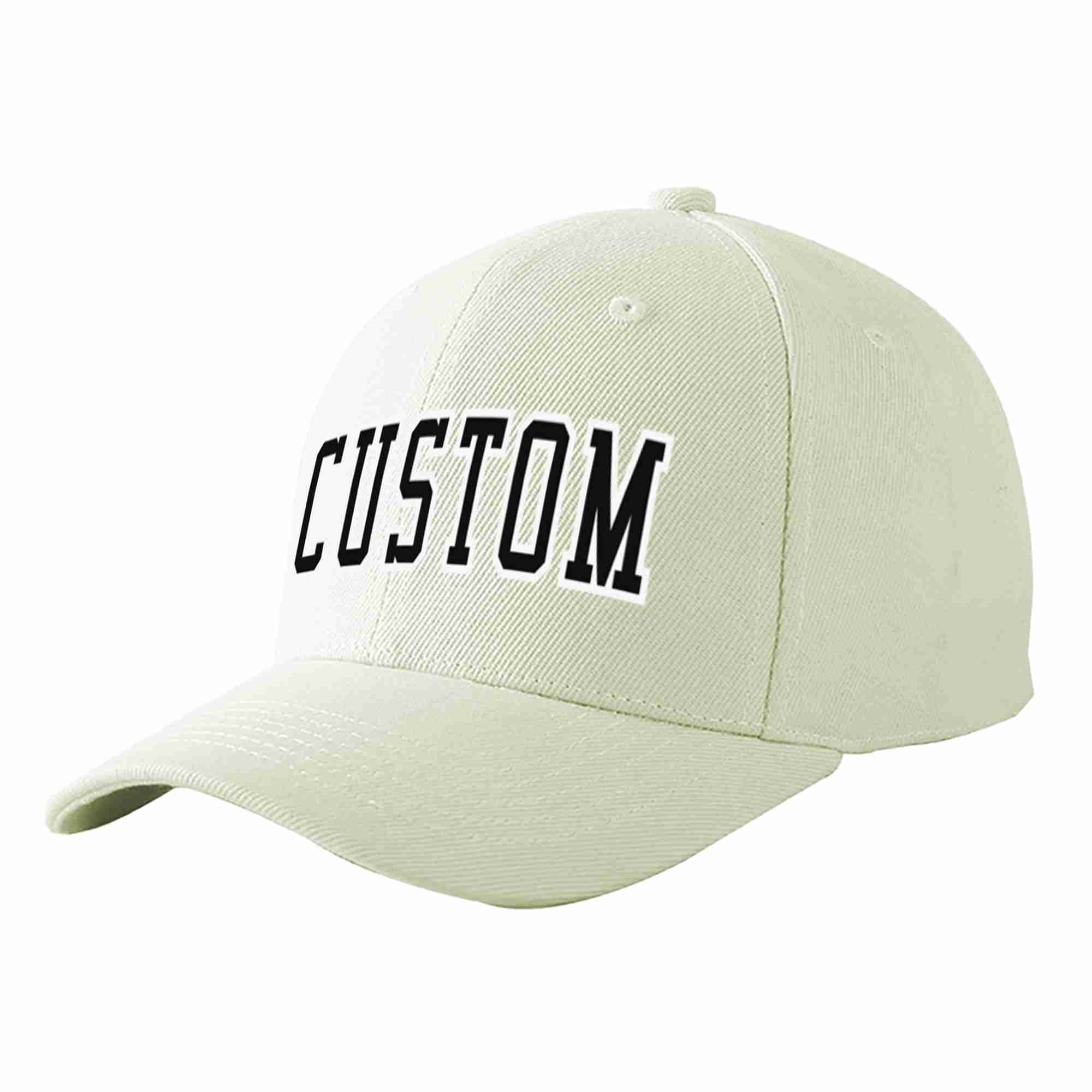 Conception personnalisée de casquette de baseball de sport incurvée noir-blanc crème pour hommes/femmes/jeunes