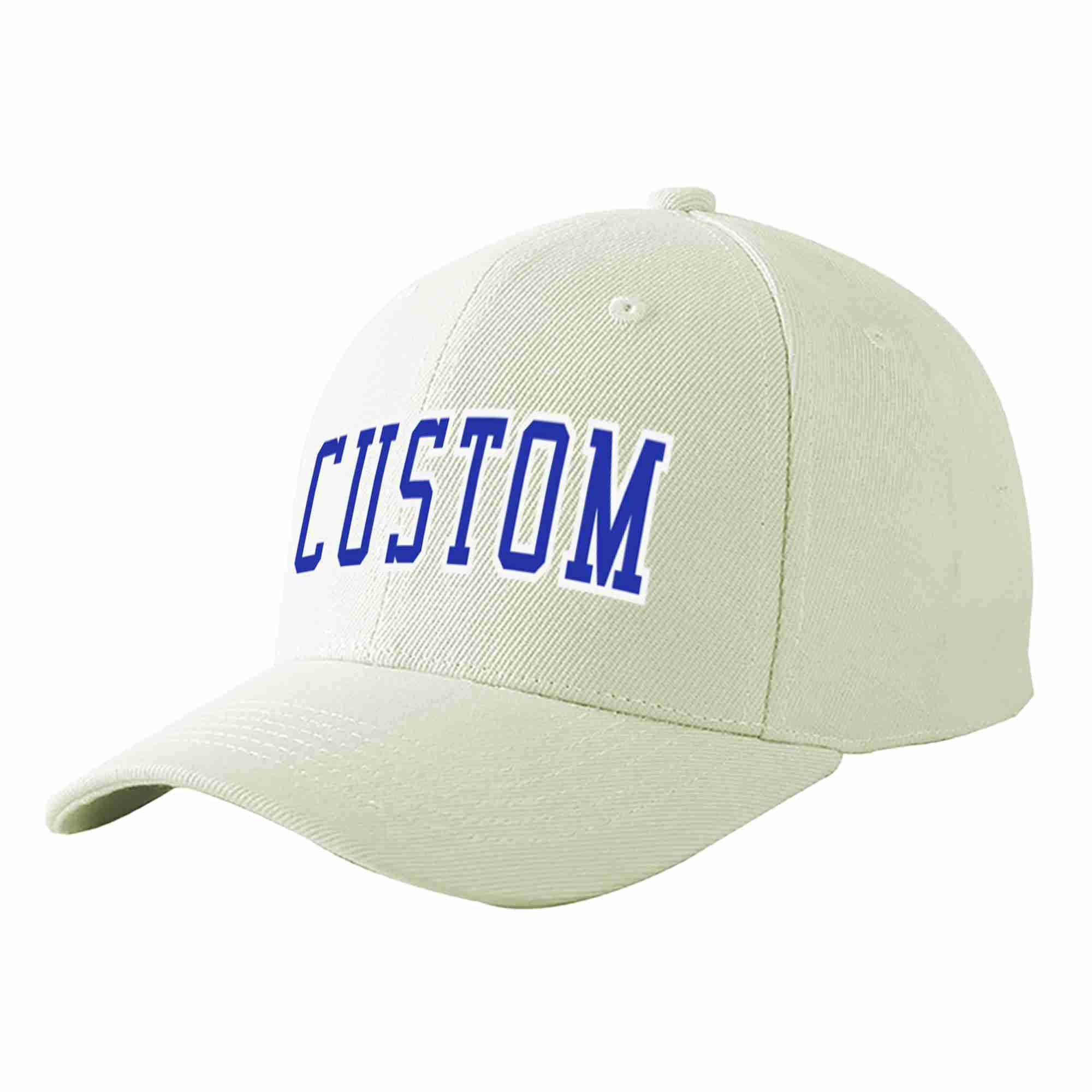 Conception personnalisée de casquette de baseball de sport incurvée blanc royal-blanc crème pour hommes/femmes/jeunes