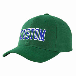 Conception personnalisée de casquette de baseball de sport incurvée vert royal-blanc pour hommes/femmes/jeunes