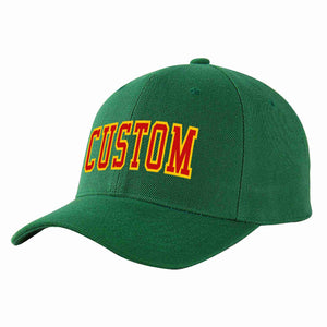 Conception personnalisée de casquette de baseball de sport incurvée vert rouge-jaune pour hommes/femmes/jeunes