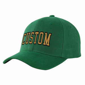 Conception personnalisée de casquette de baseball de sport à avant-toit incurvé vert vieux or-noir pour hommes/femmes/jeunes