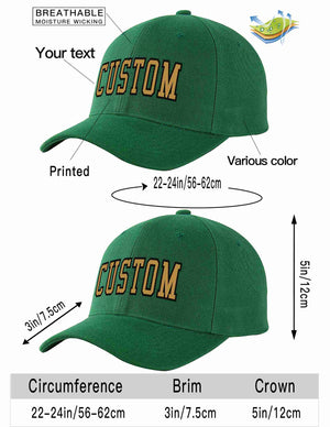 Conception personnalisée de casquette de baseball de sport à avant-toit incurvé vert vieux or-noir pour hommes/femmes/jeunes