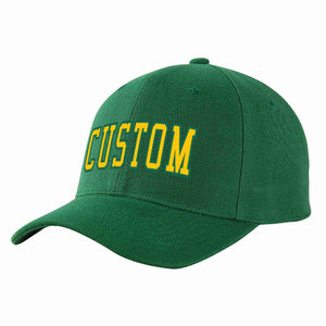 Conception personnalisée de casquette de baseball de sport à avant-toit incurvé vert Gold-Kelly Green pour hommes/femmes/jeunes