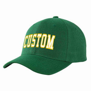 Conception personnalisée de casquette de baseball de sport incurvée vert blanc-or pour hommes/femmes/jeunes