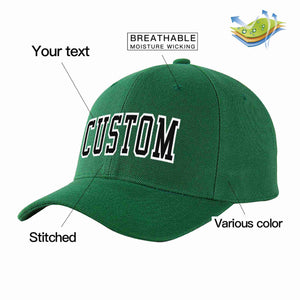 Conception personnalisée de casquette de baseball de sport incurvée vert noir-blanc pour hommes/femmes/jeunes