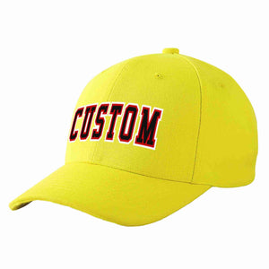 Conception personnalisée de casquette de baseball de sport incurvée jaune noir-rouge pour hommes/femmes/jeunes