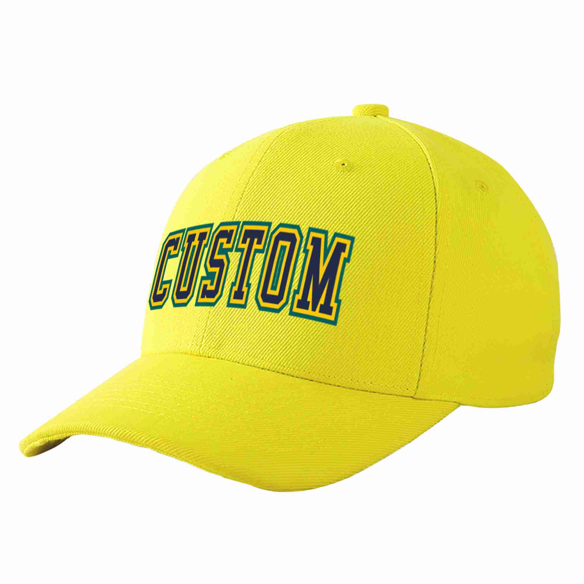 Conception personnalisée de casquette de baseball de sport incurvée jaune marine-or pour hommes/femmes/jeunes