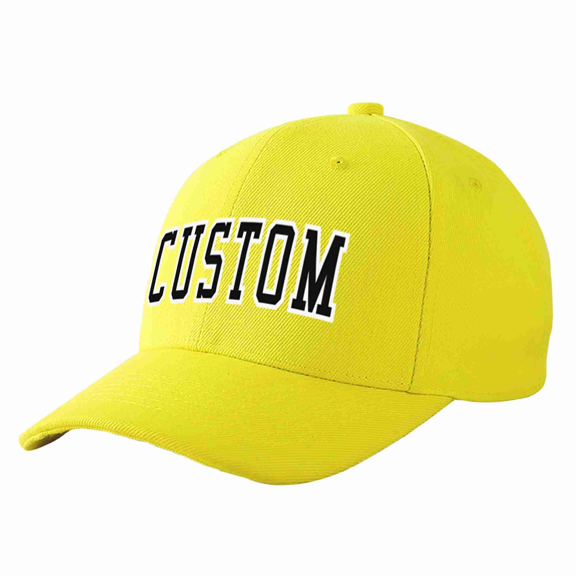 Conception personnalisée de casquette de baseball de sport incurvée jaune noir-blanc pour hommes/femmes/jeunes