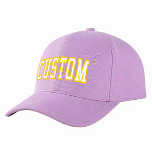 Conception personnalisée de casquette de baseball de sport incurvée violet clair blanc-or pour hommes/femmes/jeunes