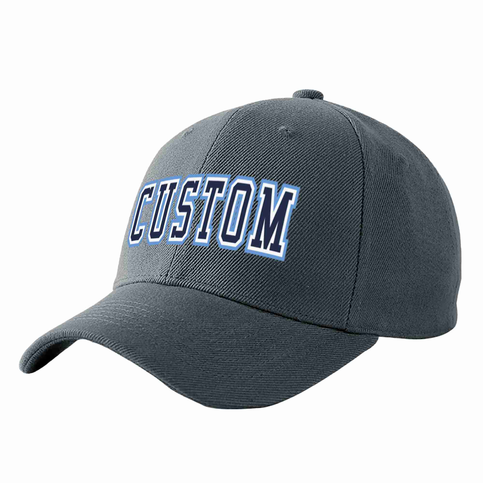 Custom Dark Gray Navy-White Curved Eaves Sport Baseball Cap Design for Men/Women/Youth