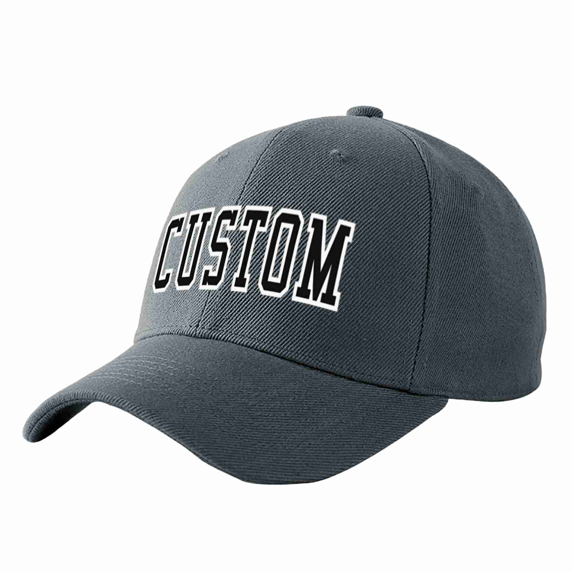 Conception personnalisée de casquette de baseball de sport incurvée gris foncé noir-blanc pour hommes/femmes/jeunes